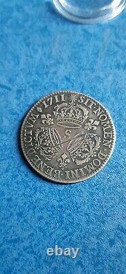 Tres Rare 1/4 Ecu Louis XIV 3 Crowns 1711 S Reims Silver Silver Mint