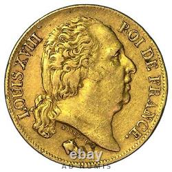 Tres Rare (5.394 Ex) 20 Francs 1818 L (bayonne) Louis XVIII Ttb France Gold