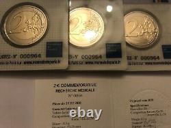 Tres Rare Same Issue On 3 Coincard And Be 2 Euro France 2020 Medical Research