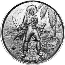 Two 2 oz .999 silver coins, Pirate Captain, very rare, USA