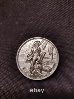 Two 2 oz .999 silver coins, Pirate Captain, very rare, USA