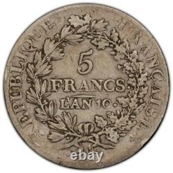 Union and Strength 5 Francs Year 10 AN Marseille Very rare beautiful example