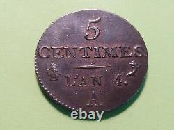 VERY RARE & ANCIENT COIN 5 CENTIMES DUPRE small M. YEAR 4 A / STATE SPL