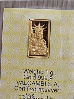 VERY RARE CREDIT SUISSE Pure Gold 1g Bar at 999.9 / VALCAMBI Liberty MINI GRAN