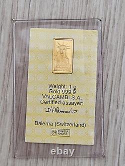 VERY RARE CREDIT SUISSE Pure Gold 1g Bar at 999.9 / VALCAMBI Liberty MINI GRAN