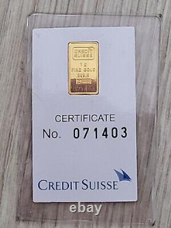 VERY RARE CREDIT SUISSE Pure Gold 1g Bar at 999.9 / VALCAMBI Liberty MINI GRAN