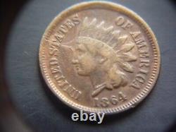 VERY RARE ERROR SNOW! United States USA Indian Head Cent ONE Cent, 1864 No L