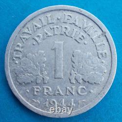 VERY RARE and GENUINE 1 franc Bazor 1944 small c, with the true small c