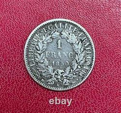 Very Beautiful Currency Rare Silver 1 Franc Ceres 1850 K, State Tb/ttb