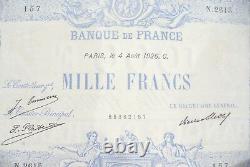 Very Pretty Ticket 1000 Francs Blue & Pink 4 August 1926 Alph. N. 2615 Rare