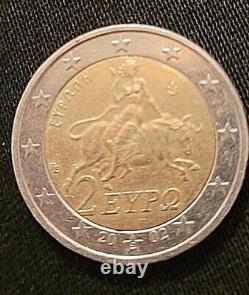 Very RARE Piece 2 Euro Greek Coin Bull 2002 with the S in the Star