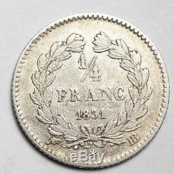 Very Rare 1/4 Of Franc Louis-philippe 1831bb Strasbourg 3.629 Ex