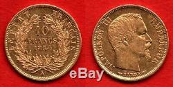 Very Rare 10 Francs 1854 A Napoleon III Small Module Gold Gold 3.2 Grams