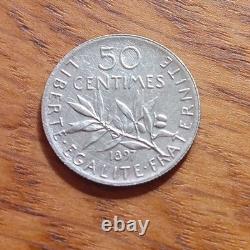 Very Rare 1897 Silver Sower 50-Centime Coin, Very Fine, Almost Extremely Fine