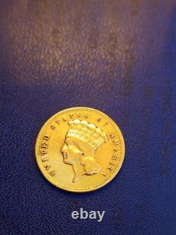 Very Rare 3 Dollars USA Gold Indian Princess Large Head 1878 marked on the reverse