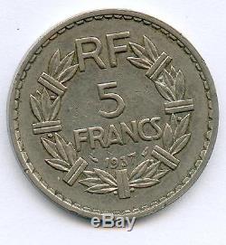 Very Rare 5 Francs Lavrillier Nickel From 1937! Rare N ° 2