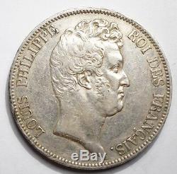 Very Rare 5 Francs Louis-philippe Without The I 1830a Slice Relief