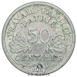 Very Rare 50 Cents 1943 Bazor Lourde 0.83 Gr Weight Fort France Ttb Aluminium