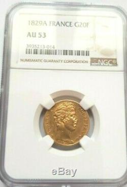 Very Rare And Beautiful 20 Gold Francs In 1829 Charles X Ngc Au 53