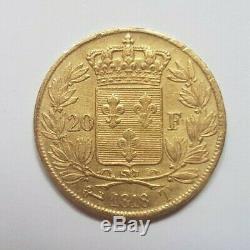 Very Rare And Beautiful Piece Of 20 Francs Gold T 1818 Louis XVIII
