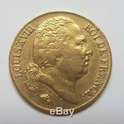 Very Rare And Beautiful Piece Of 20 Francs Gold T 1818 Louis XVIII