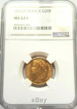 Very Rare And Splendid 20 Gold Francs 1810 A Napoleon I Ngc Ms 62+ Little Cock