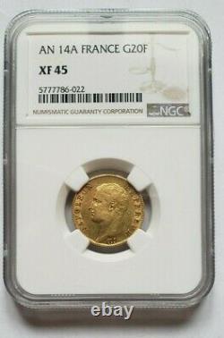 Very Rare And Very Beautiful 20-franc Coin Year 14 A Napoleon I Ngc Xf45