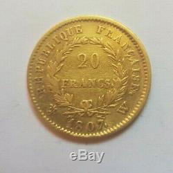 Very Rare And Very Beautiful Coin Of 20 Francs Gold 1807 W Napoleon I