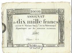 Very Rare Assignat Of 10 000 Francs 2 Superb Dry Stamps, 18 Niv. Year 3
