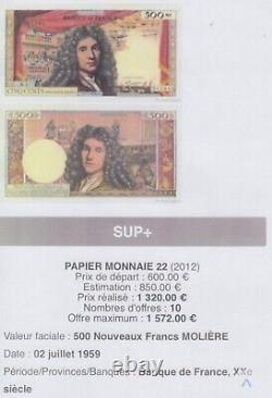 Very Rare Billet From 500nf Molière From 2-7-1959 Alphabet A. 1 In Spl
