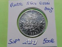 Very Rare Coin Silver Test 5 Frs Semeuse France 1959 A View Sup +