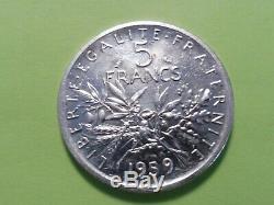 Very Rare Coin Silver Test 5 Frs Semeuse France 1959 A View Sup +