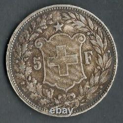 Very Rare Ecu / Currency Of 5 Swiss Francs Silver 1894 B @ Qualite @ Swiss Coins