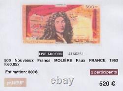 Very Rare! False Bill Of 500nf Molière From 1966 Case Of Alger