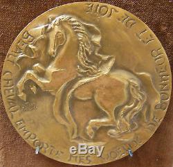 Very Rare Horse Bronze Medal Signed O. Tison Michel
