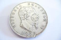 Very Rare Monnaie Argent Vittorio E. II 1870 R Small Ttb + 5 Lires Italy