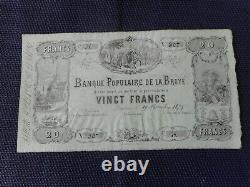 Very Rare Note 20 Swiss Francs From The Bank Of Broye 1879 State Nine Uniface