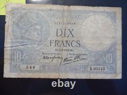 Very Rare Old 10 Francs Minerva Note Year! 05/03/1942! B + Very Rare Old 10 Francs Minerva Note Year! 05/03/1942! B +