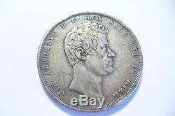 Very Rare Silver Currency Carlo Albert 1833 Turin Eagle Ttb + / 5 Lire Italy