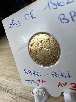 Very Rare Small 10 Francs Napoleon III Gold 1862 BB Strasbourg