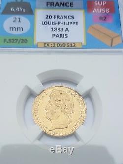Very Rare Superb 20 Francs Gold 1839 A Louis Philippe Laureate Head