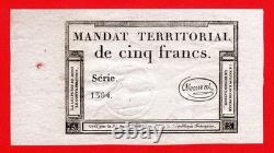 Very Rare Territorial Mandate 5 Francs Monval 28 Ventôse Year 4 (18 March 1796)