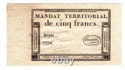 Very Rare Territorial Mandate 5 Francs Monval 28 Ventôse Year 4 (18 March 1796)
