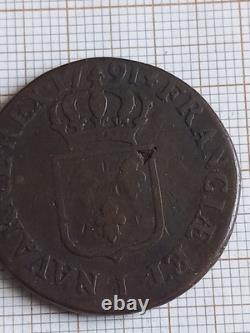 Very Rare Variety, sun on the shield, 1791. I. Limoges (with 2 dots under the D)