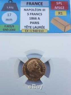 Very Sought Rare Condition Splendid 5 Francs Gold 900 Napoleon III 1866 A Spl