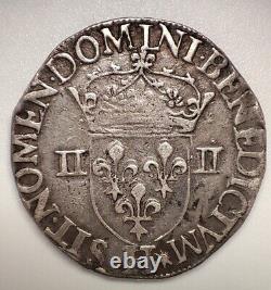 Very rare. 1/4 Ecu Henri III/ 1578/ La Rochelle/ Silver