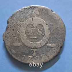 Very rare 2 sols with scales or at the table of law. 1793, Saint Omer. Star