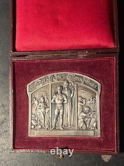 Very rare Silver-plated Bronze Medal & Plaque Physical Education TSCHUDIN