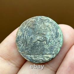 Very rare ancient image of a Greek bronze coin featuring a woman with wings