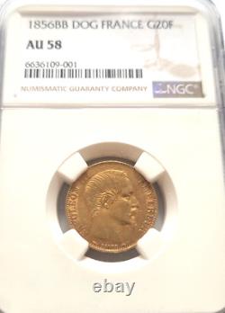 Very rare and superb 20 gold francs 1856 BB Napoleon III dog/bee NGC AU58